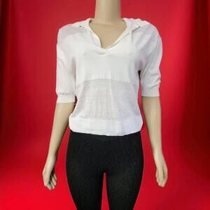 Theory Size S white ribbed hem short sleeve Henley Knit Top Blouse #2